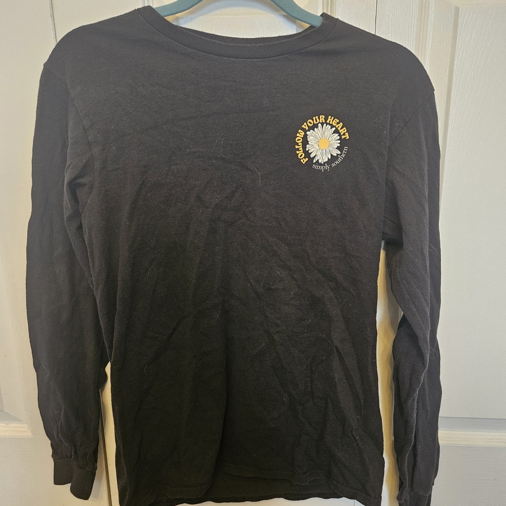 Simply Southern Black Long Sleeve Tee with Daisy Graphic